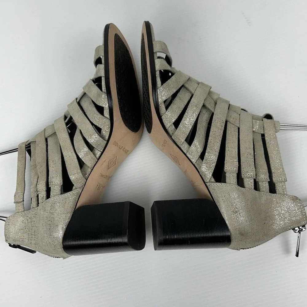 Donald Pliner Size 7.5 Pixee Metallic Suede Heel Sandals NEW Gladiator Cage $149